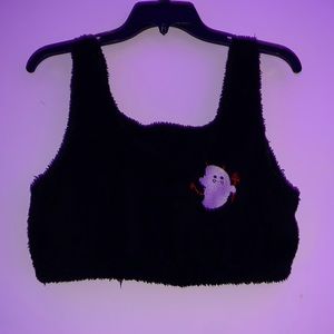 Halloween Ghost Embroidery Flannel fuzzy fluffy warm Tank